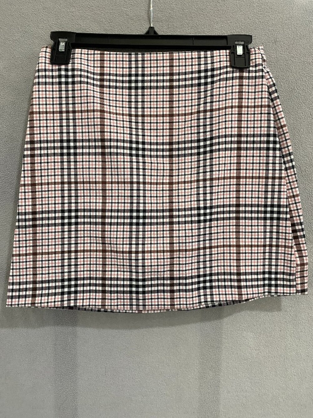 GB Girls Plaid Mini Skirt Size 10 Pink Black Brown Stretch Preppy School Y2K